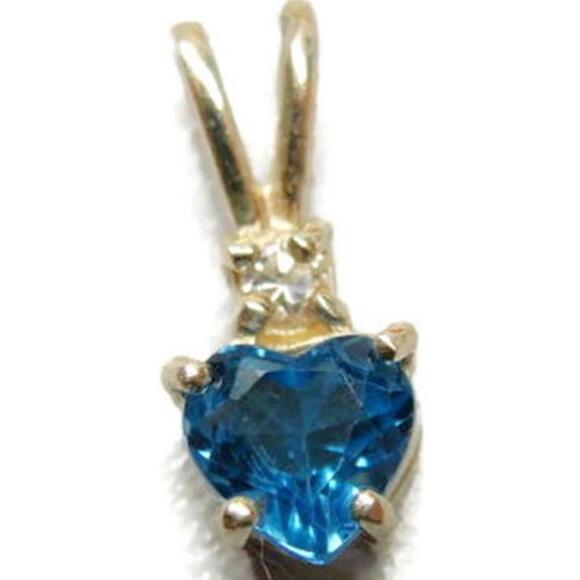 Jewelry - Tiny Cubic Zirconia Blue Heart Pendant Charm Vintage Sterling Silver 925